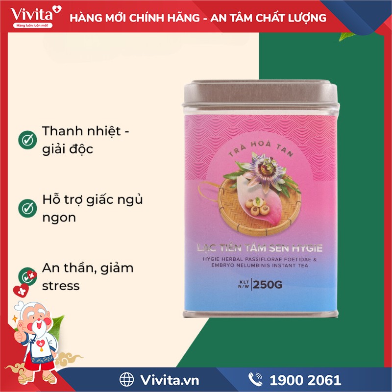 Công dụng của Dược Trà Hòa Tan Lạc Tiên Tâm Sen Hygie And Panacee