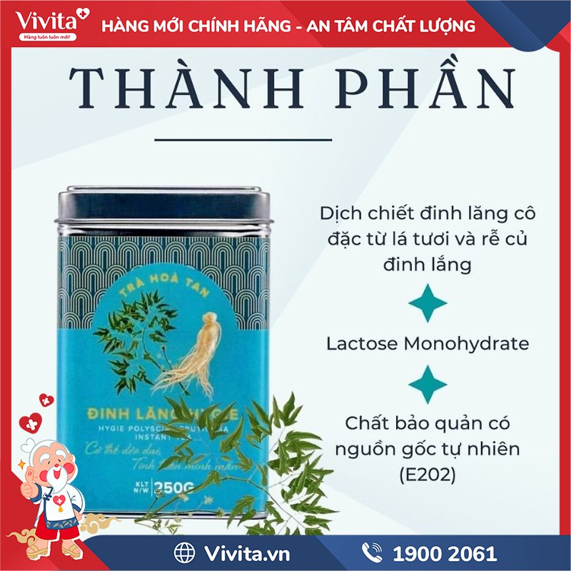 Thành phần Dược Trà Hòa Tan Đinh Lăng Hygie And Panacee