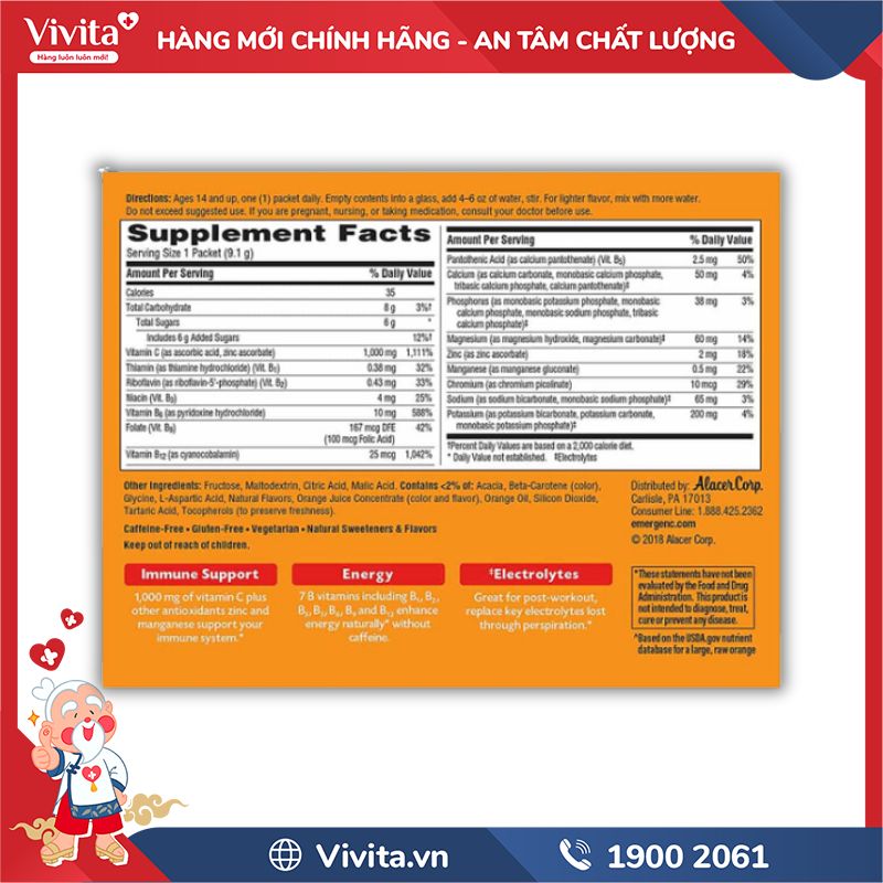 Thành phần Emergen-C 1000mg Vitamin C