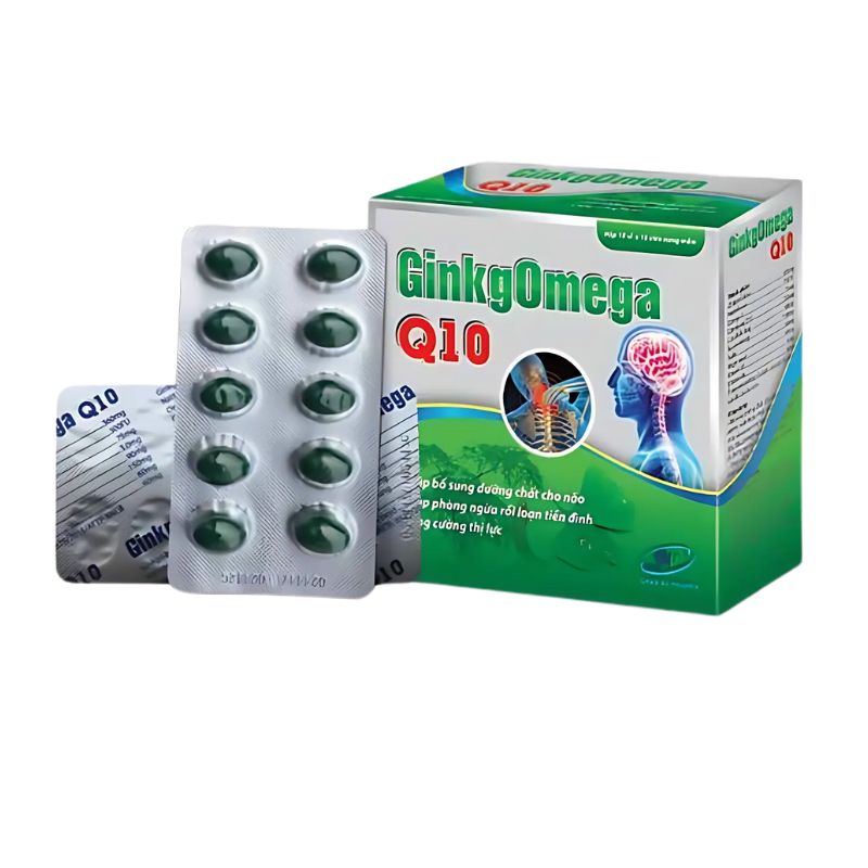 Ginkgomega Q10 Viên Uống Hỗ Trợ Tăng Cường Tuần Hoàn Máu Não (Hộp 10 vỉ x 10 viên)