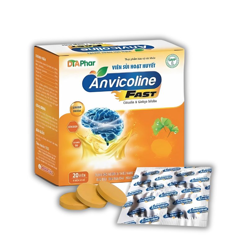 Anvicoline Fast Viên Sủi Hỗ Trợ Hoạt Huyết, Cải Thiện Di Chứng Sau Tai Biến