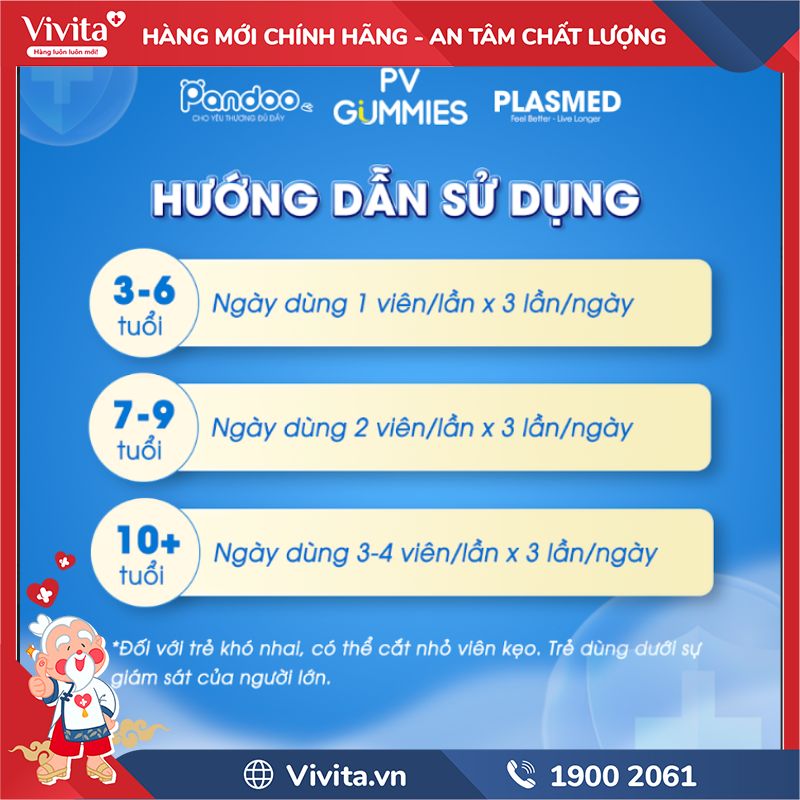 Cách sử dụng PV Gummies Canxi + D3