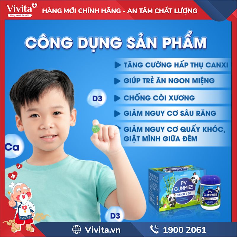 Công dụng PV Gummies Canxi + D3