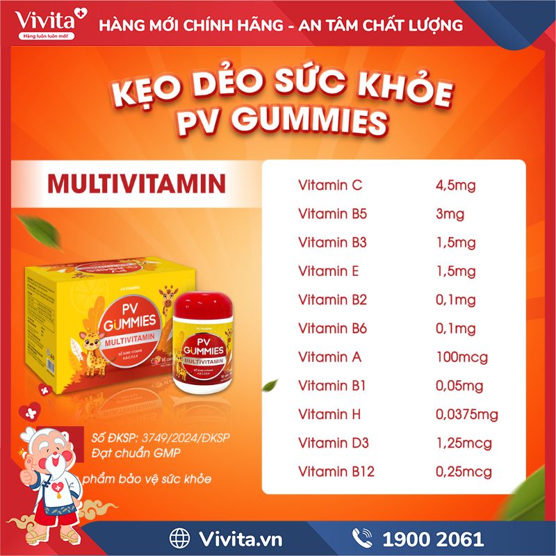 Thành phần PV Gummies Multivitamin