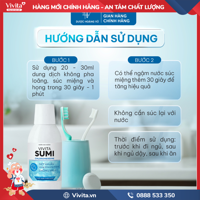 Cách dùng Nước súc họng Vivita Sumi