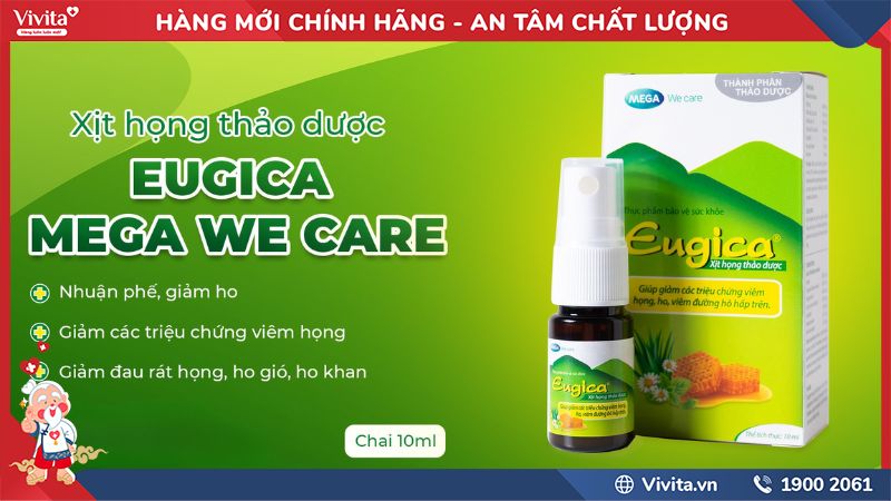 Công dụng của Xịt Họng Thảo Dược Eugica Mega We Care 