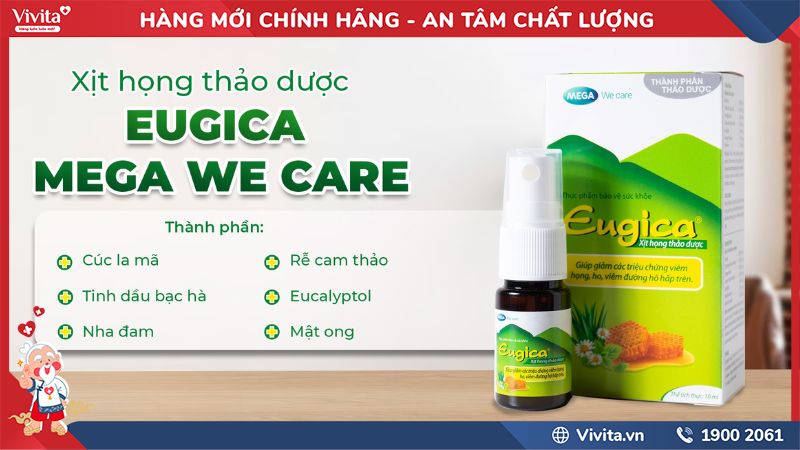 Thành phần của Xịt Họng Thảo Dược Eugica Mega We Care 