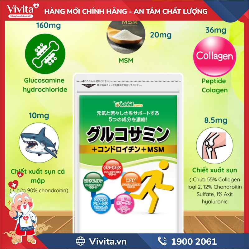 Thành phần của Seedcoms Viên Uống Bổ Sung Glucosamin, Chondroitin & MSM