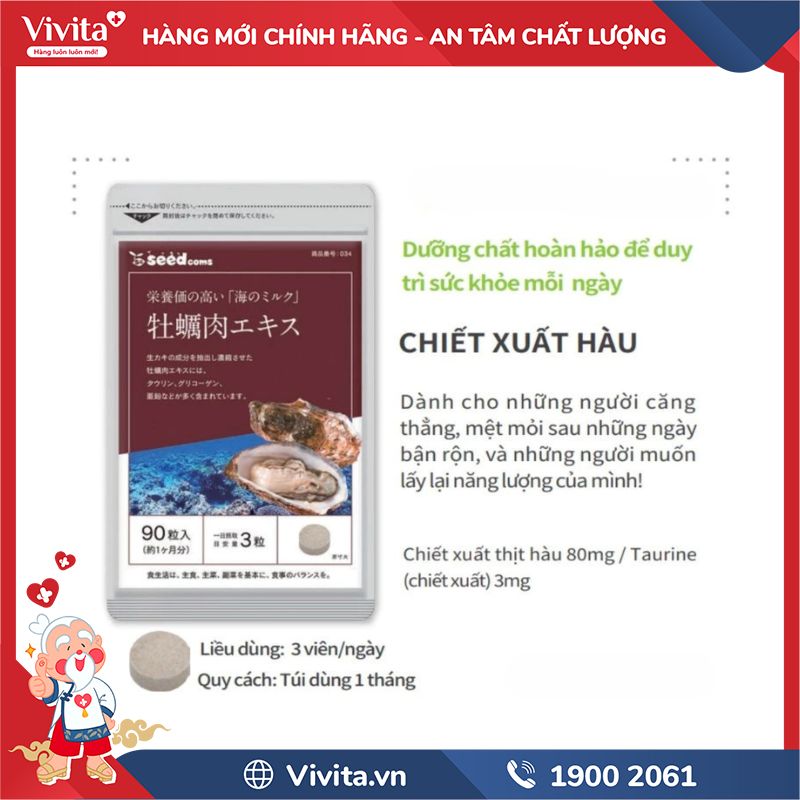 Thành phần Seedcoms Viên Uống Bổ Sung Tinh Chất Hàu