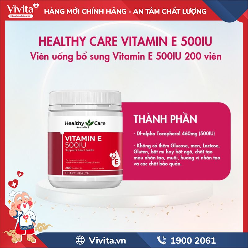 Thành phần của Vitamin E 500IU Healthy Care