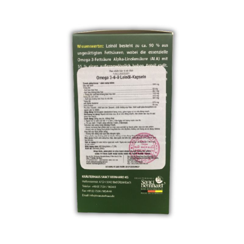 Omega 3 6 9 Sanct Bernhard Đức Viên Uống Hỗ Trợ Giảm Cholesterol Máu (Hộp 90 viên)