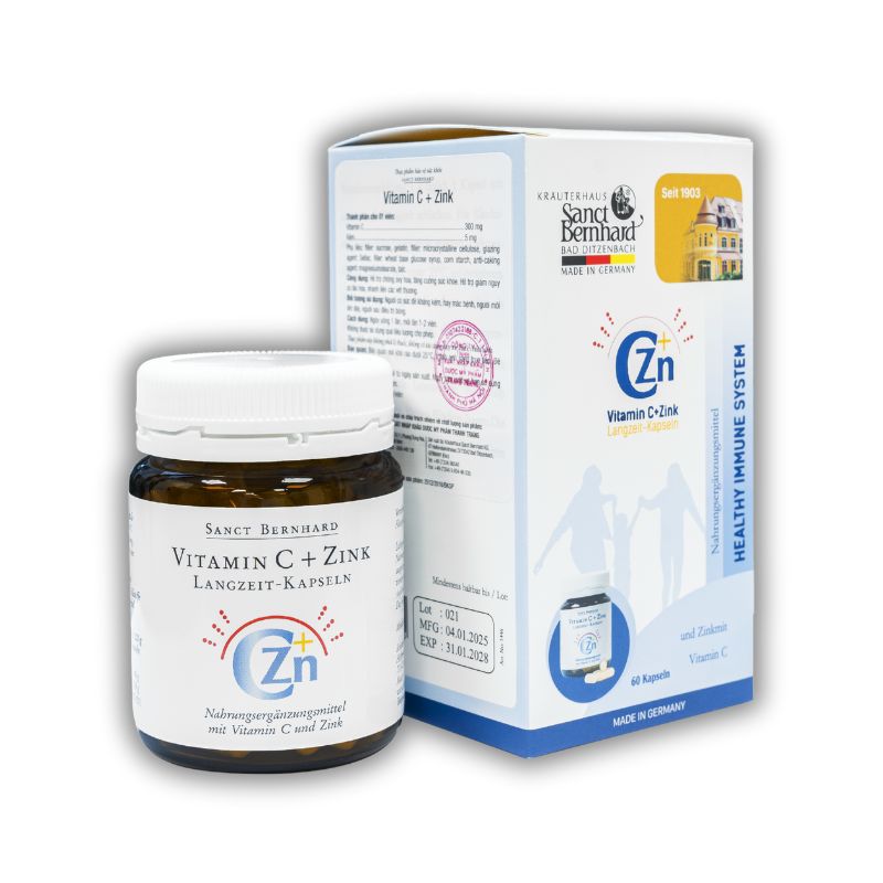Vitamin C + Zink Viên Uống Hỗ Trợ Tăng Cường Sinh Lực, Hỗ Trợ Làm Lành Vết Thương, Tăng Cường Sức Khỏe (Lọ 60 viên)