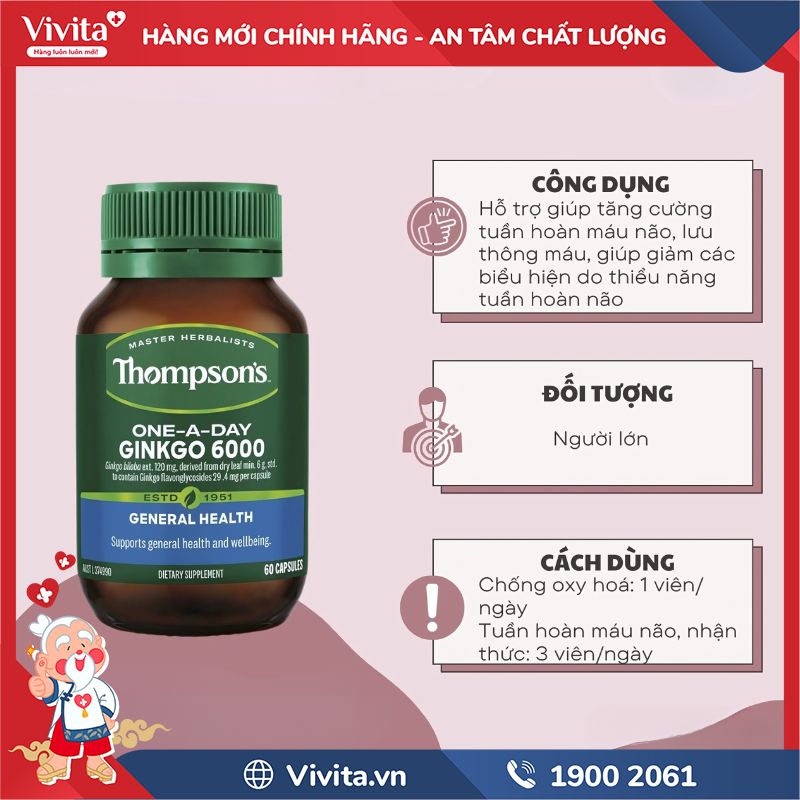 Cách dùng Thompson’s One A Day Ginkgo 6000mg