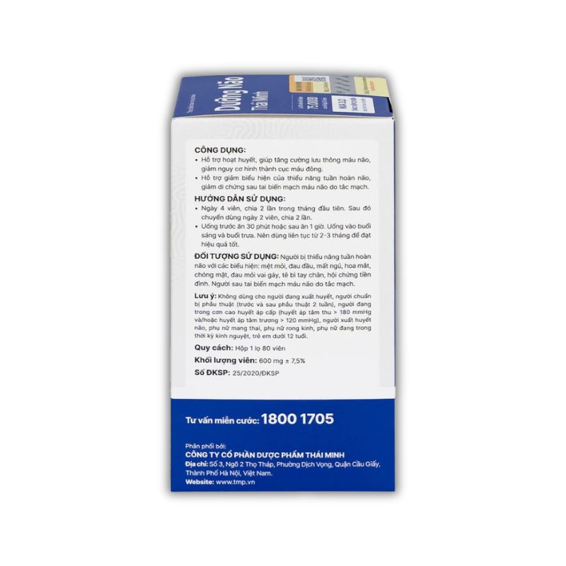 Dưỡng Não Thái Minh Viên Uống Hỗ Trợ Cải Thiện Tuần Hoàn Máu Não (Hộp 80 viên)