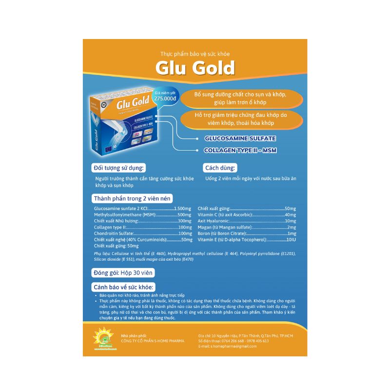 Glu Gold Viên Uống Hỗ Trợ Bổ Sung Dưỡng Chất Phục Hồi Sụn Khớp (Hộp 60 viên)