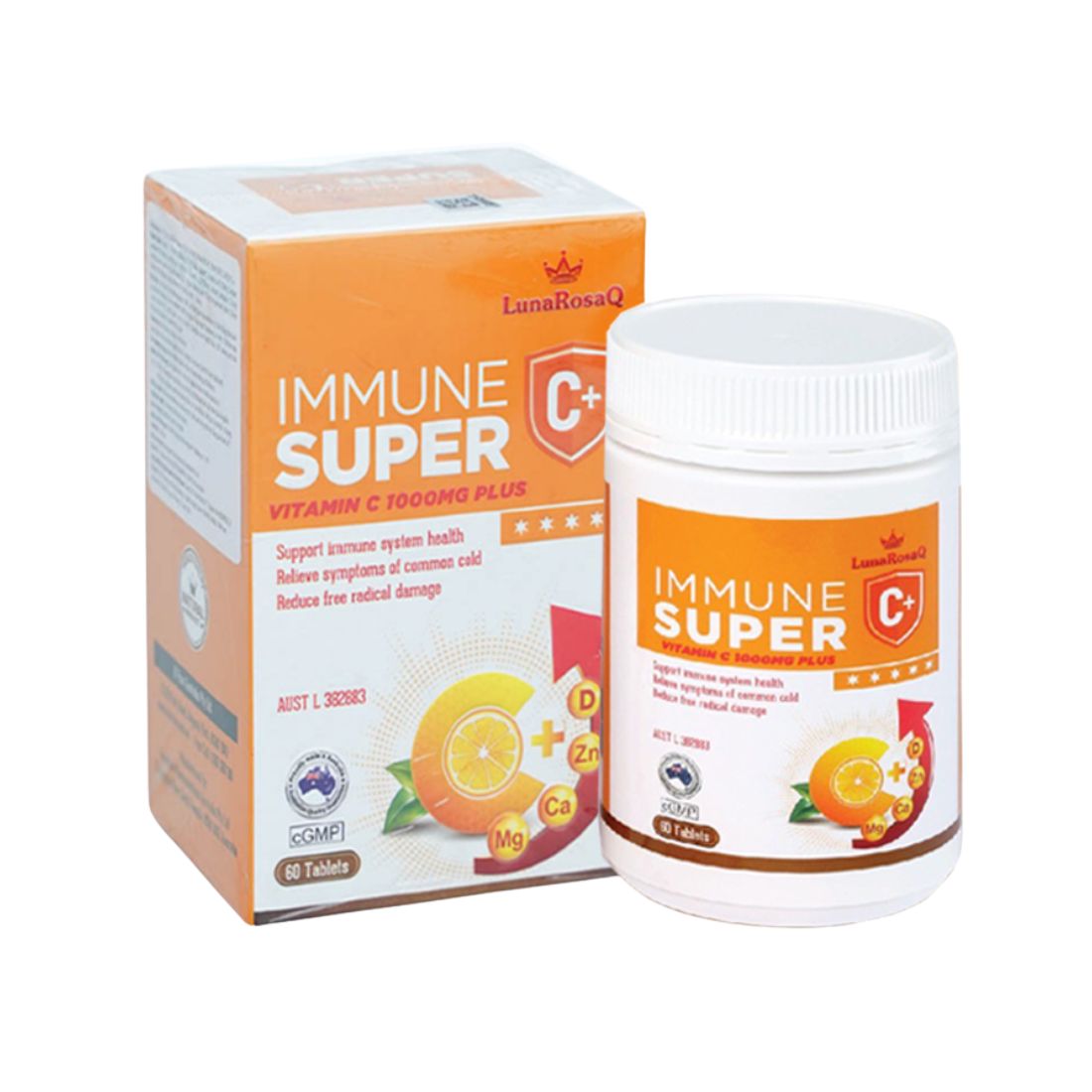 LunaRosaQ Immune Super C+ Úc Viên Uống Hỗ Trợ Tăng Sức Đề Kháng (Hộp 60 viên)