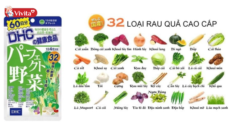 Trong viên uống rau củ DHC chứa tới 32 loại rau xanh tốt cho sức khoẻ