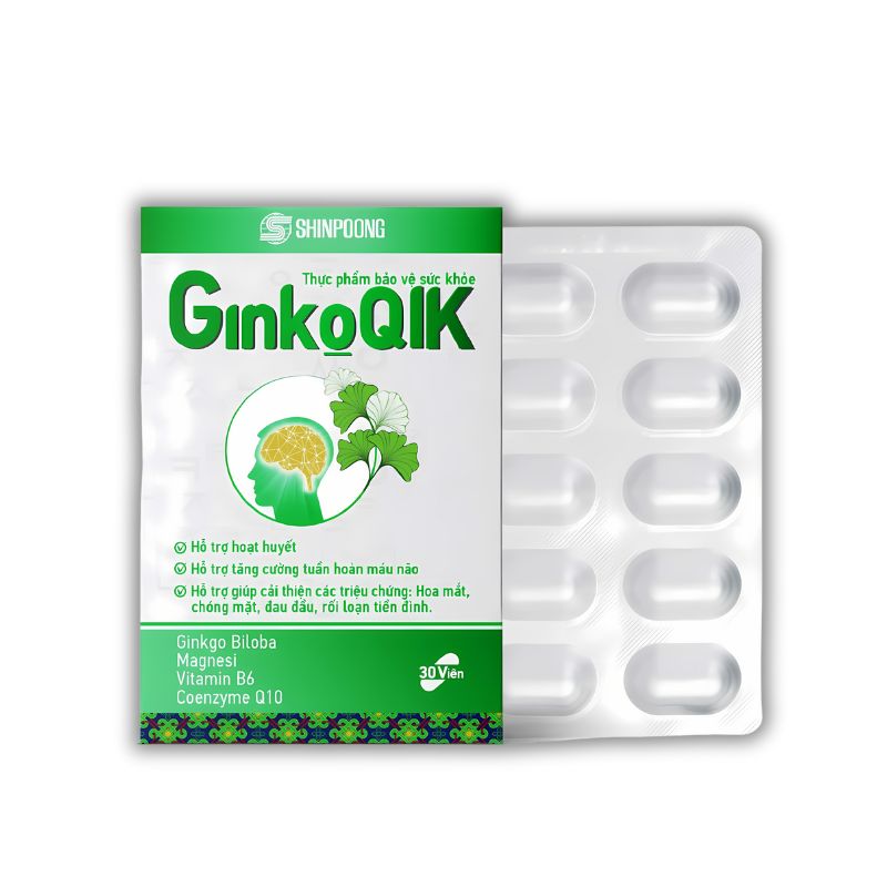 GinkoQIK Viên Uống Hỗ Trợ Hoạt Huyết, Hỗ Trợ Tăng Cường Tuần Hoàn Máu Não (Hộp 30 viên)