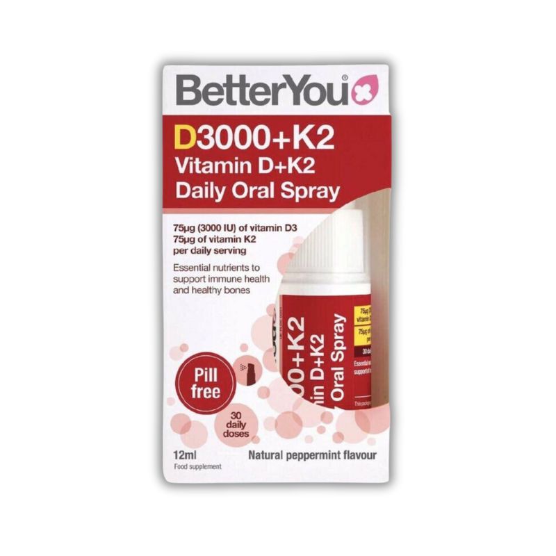 BetterYou D3000+K2 Vitamin D+K2 Daily Oral Spray Anh chai xịt hỗ trợ xương chắc khỏe (Lọ 12ml)