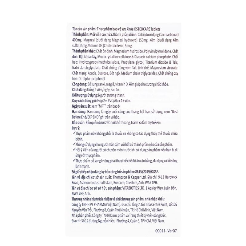 Osteocare Viên Uống Hỗ Trợ Bổ Sung Canxi (Hộp 30 viên)