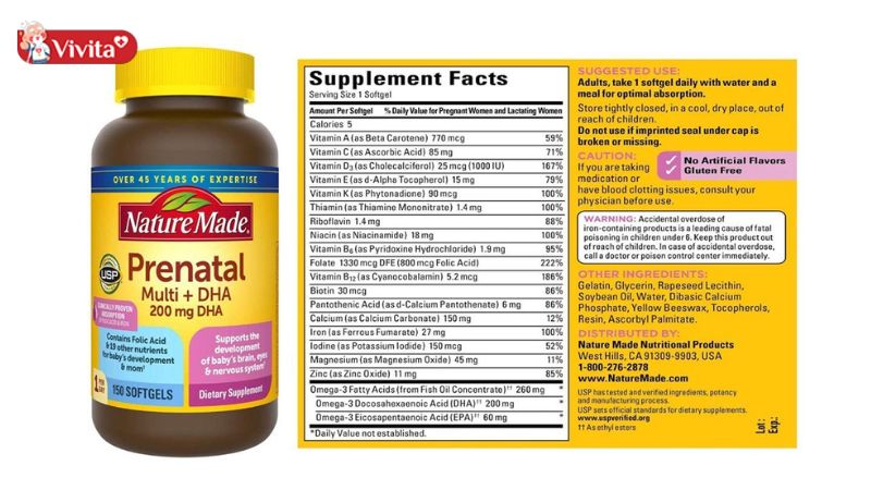 Nature Made Prenatal Multi DHA mang đến nhiều công dụng hỗ trợ não bộ và thị lực