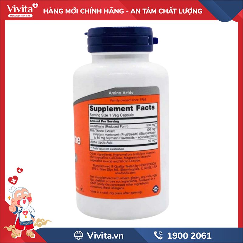 Thành phần của Now Glutathione 500mg