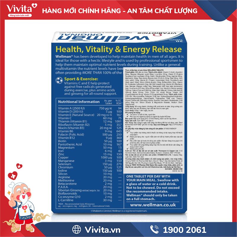 Thành phần của Wellman Original Tablets