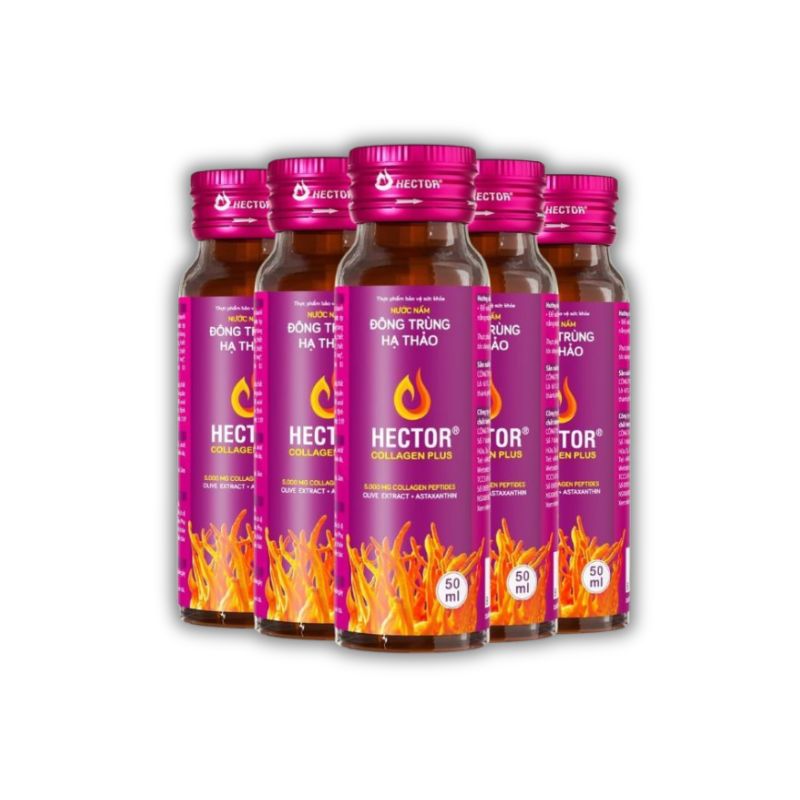 Nước Nấm Đông Trùng Hạ Thảo Hector Collagen Plus Nước Uống Hỗ Trợ Bổ Sung Collagen, Giảm Nguy Cơ Lão Hóa, Giảm Nám, Đẹp Da (Chai 50ml x 10 chai)