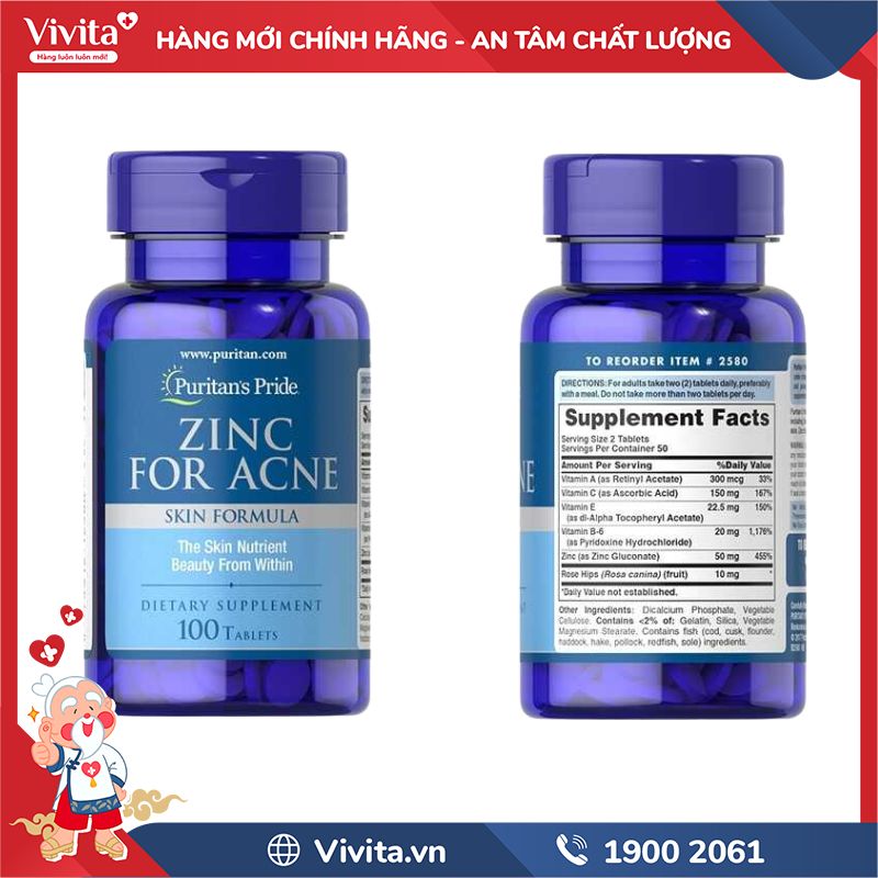 Puritan’s Pride Zinc For Acne chính hãng