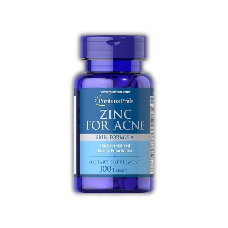 Puritan’s Pride Zinc For Acne Mỹ Viên Uống Hỗ Trợ Trị Mụn (Hộp 100 Viên)