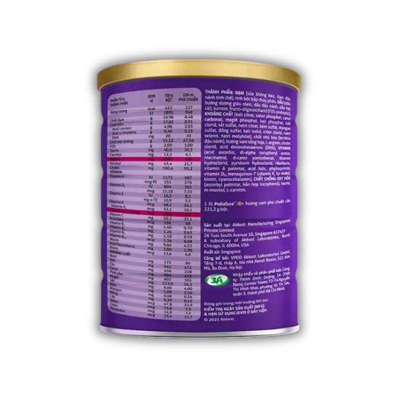 Sữa PediaSure 10+ Singapore Hỗ Trợ Giúp Trẻ Phát Triển Tối Ưu (Hộp 800gram)
