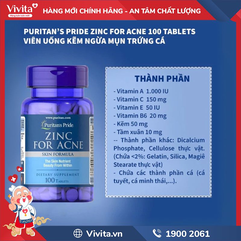 Thành phần của Puritan’s Pride Zinc For Acne 
