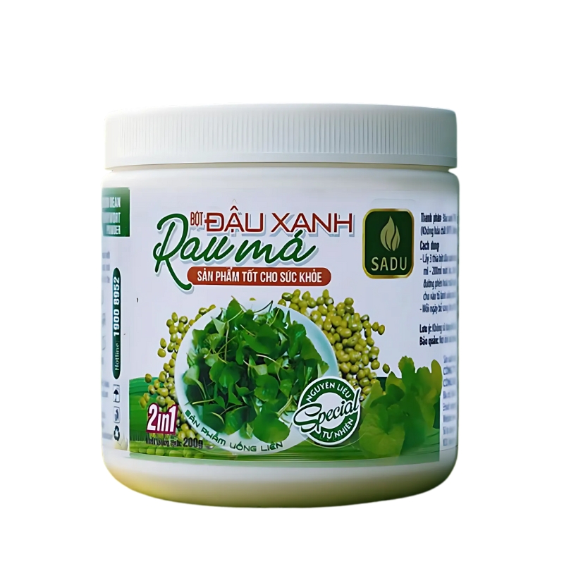 Bột Rau Má Đậu Xanh Sadu Bột Pha Sẵn Hỗ Trợ Thanh Nhiệt, Giải Độc Và Hạ Cholesterol Máu (Hộp 200g)