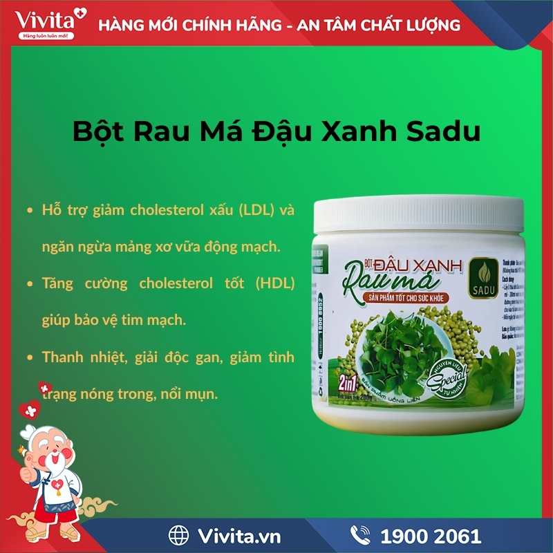 công dụng Bột Rau Má Đậu Xanh Sadu