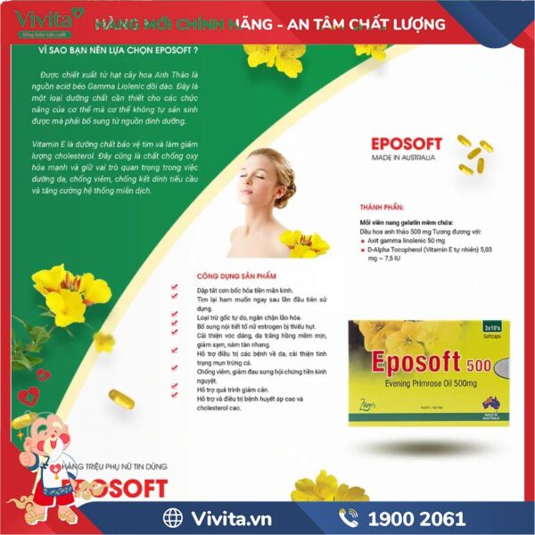 Eposoft 500 Hỗ Trợ Cải Thiện Nội Tiết Tố Nữ (Hộp 30 viên)