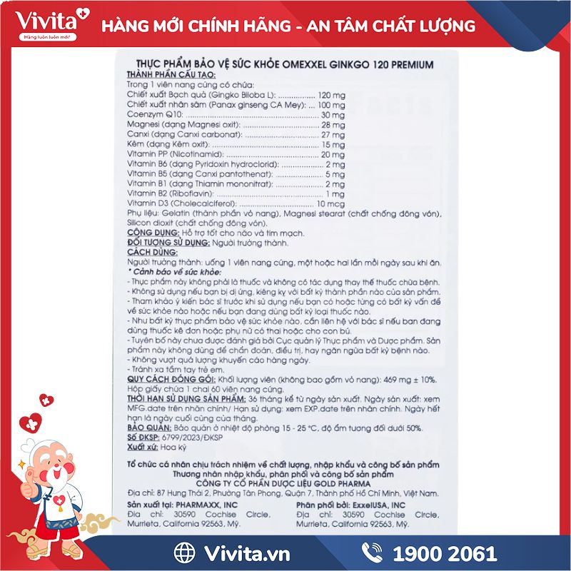 Thành phần Omexxel Ginkgo 120 Premium