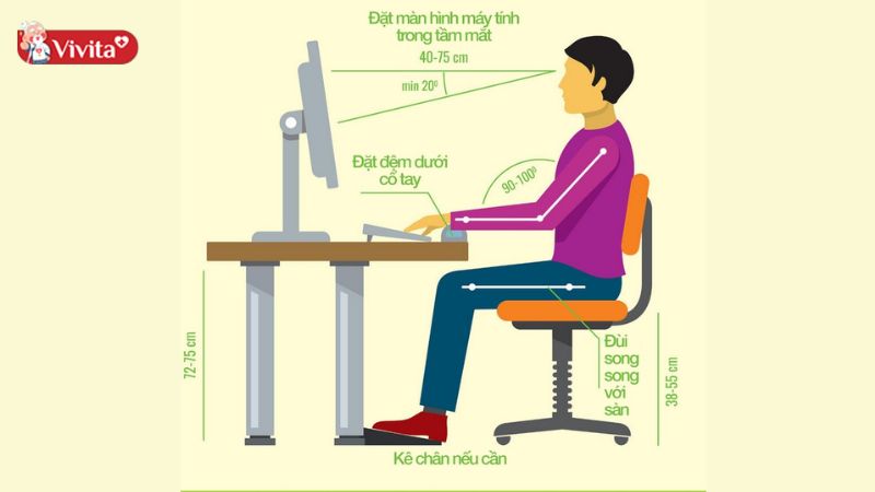 Ngồi giữ khoảng cách với màn hình máy tính hợp lý