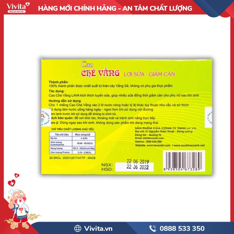 Thành phần của Cao Chè Vằng Lava
