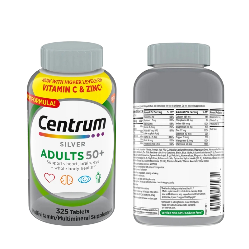 Centrum Silver Adults 50+ Hỗ Trợ Xương Chắc Khỏe, Hỗ Trợ Sức Khỏe Tim Mạch Và Chức Năng Não Bộ (Hộp 325 viên)