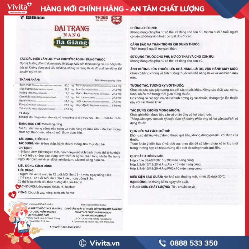 Thành phần của thuốc trị đại tràng Bà Giằng