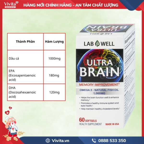 Ultra Brain Mỹ Hỗ Trợ Bổ Sung DHA Và EPA (Hộp 60 viên)