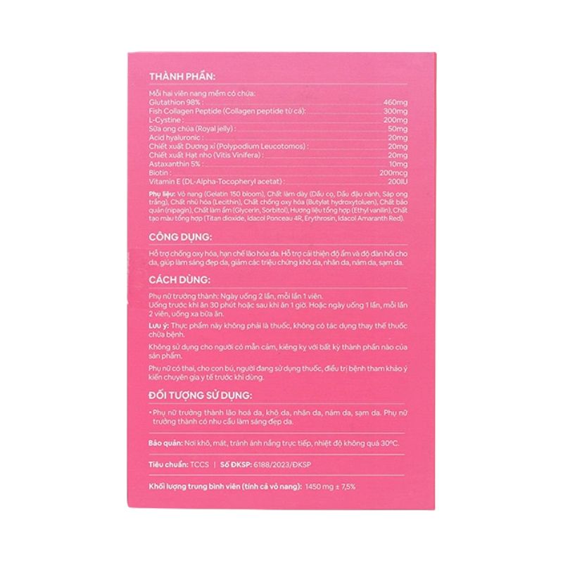 Viên uống Glutathion JV hỗ trợ chống oxy hóa, làm sáng da, giảm nếp nhăn và khô da (60 viên)