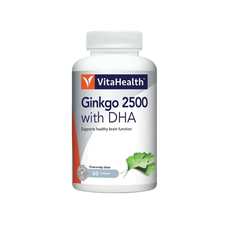 Viên uống VitaHealth Ginkgo 2500 with DHA của Mỹ hỗ trợ hoạt huyết, tăng cường lưu thông máu não (60 viên)