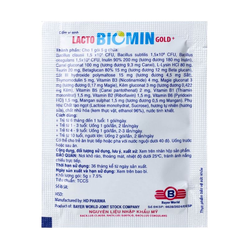 Cốm vi sinh Lacto Biomin Gold+ New Hdpharma bổ sung lợi khuẩn đường ruột (20 gói x 5g)
