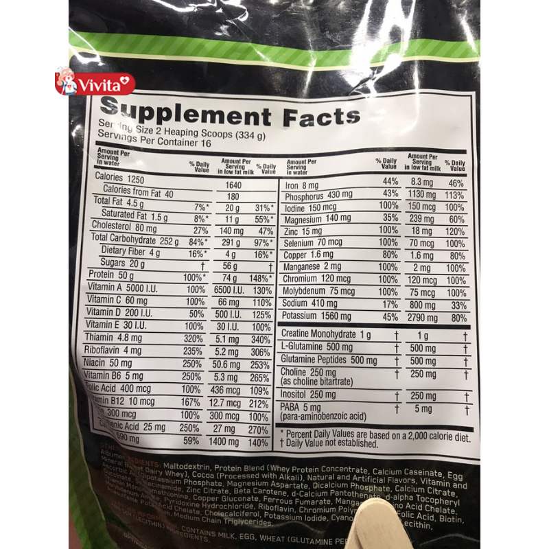 Thành phần của sữa tăng cân Serious Mass