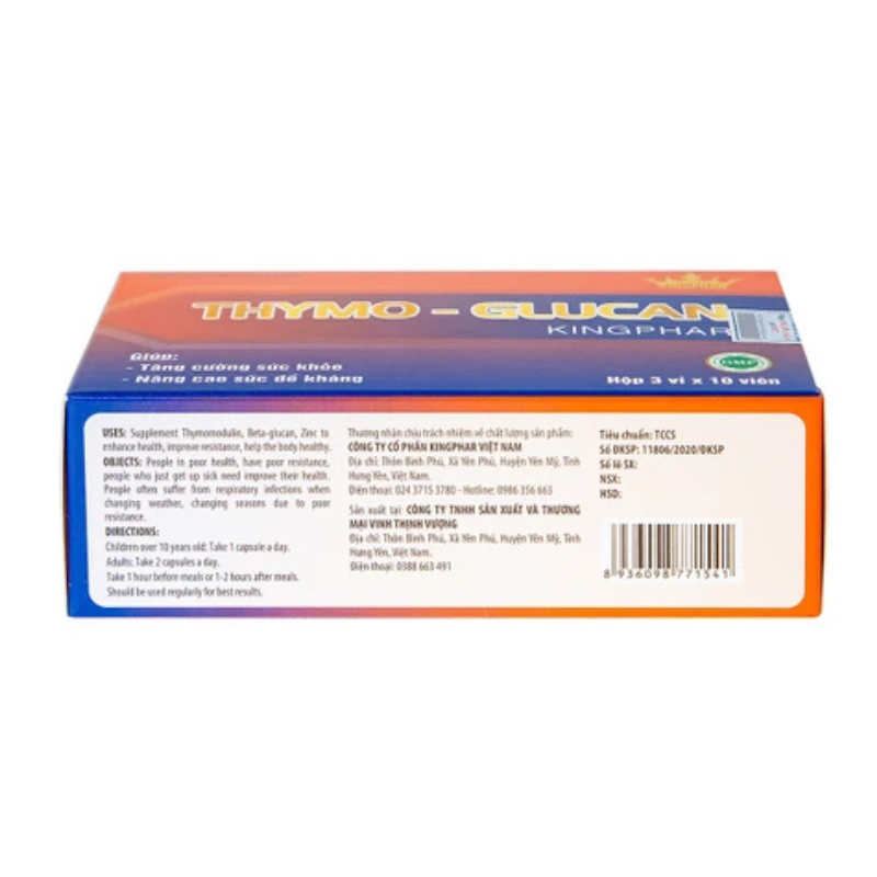 Thymo-Glucan Kingphar Hỗ Trợ Tăng Cường Sức Đề Kháng (3 vỉ x 10 viên)