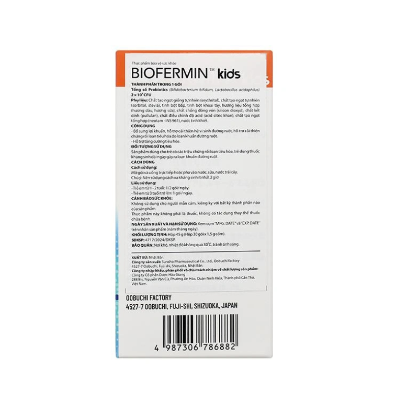 Biofermin Kids Nhật Bản Cốm Hỗ Trợ Bổ Sung Lợi Khuẩn Đường Ruột (Hộp 30 gói)