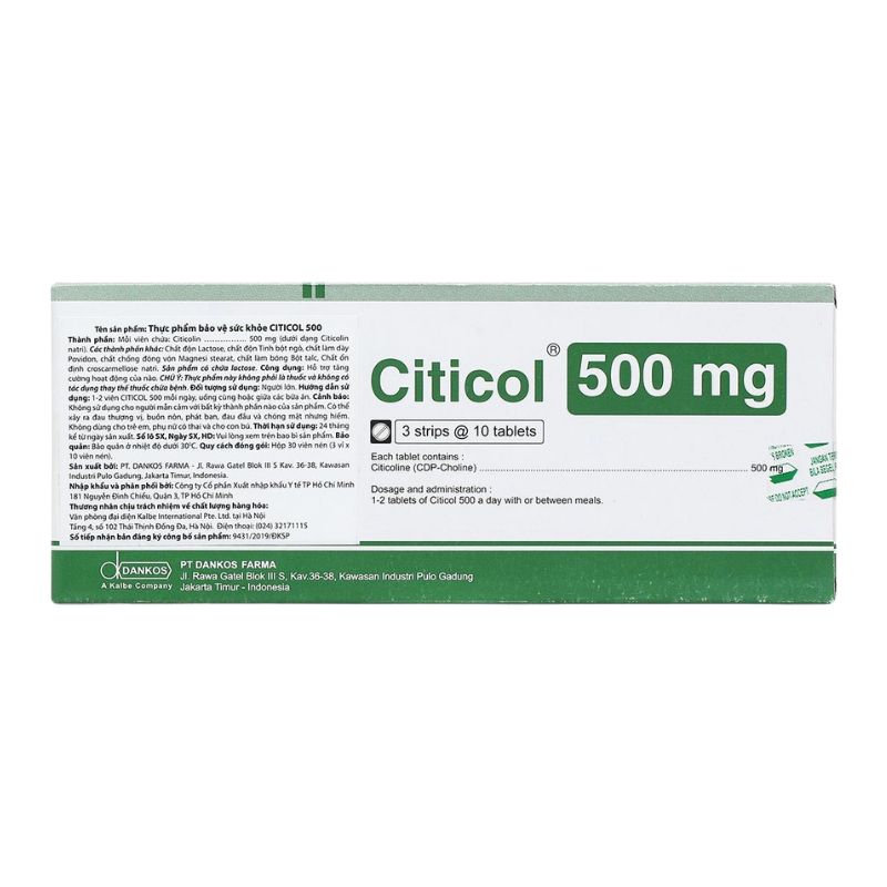 Citicol 500mg của Indonesia hỗ trợ bảo vệ và phục hồi chức năng não bộ (Hộp 30 viên)