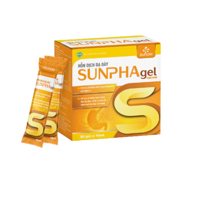 SunPhaGel Curcumin hỗ trợ giảm đau dạ dày, ợ hơi, ợ chua, tăng tiết dịch acid dạ dày (20 gói x 10 ml)