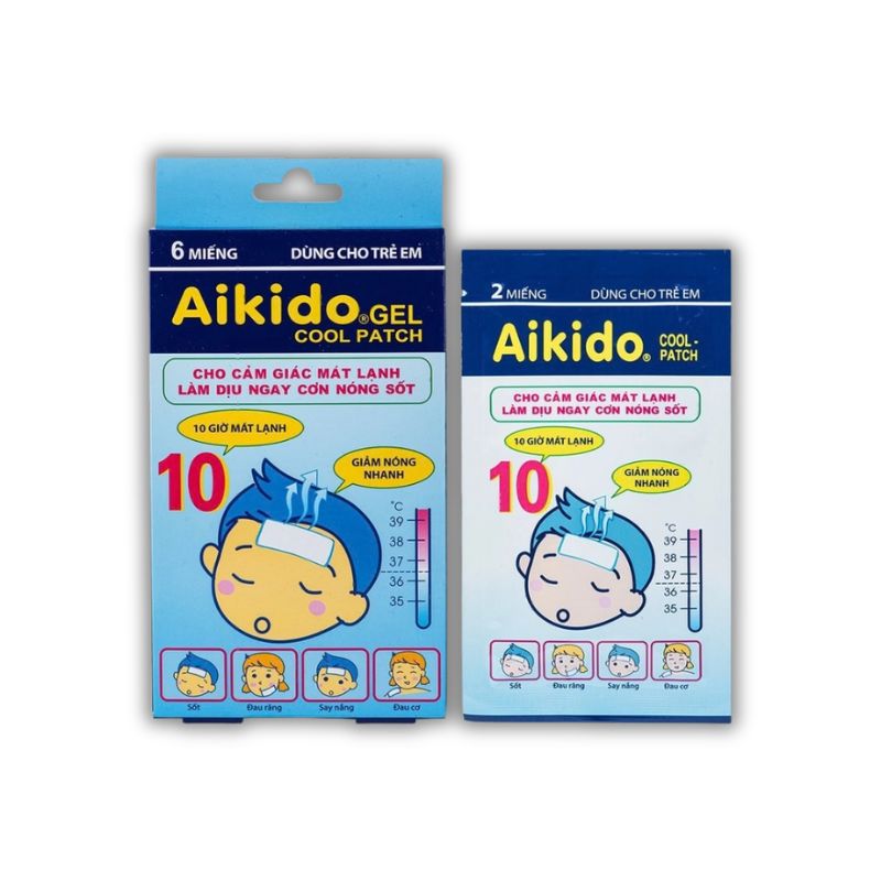 Aikido Miếng Dán Hạ Sốt, Ngăn Ngừa Co Giật, Đau Cơ, Đau Răng (Hộp 6 miếng, 2 miếng)
